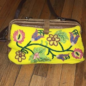 HAND BEADED LEATHER DOUBLE D RANCH SHOULDER BAG